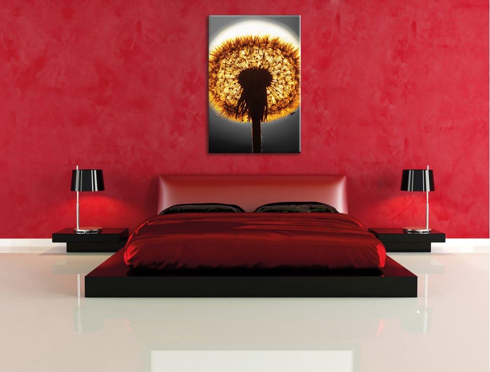 Pixxprint Pusteblume vor untergehender Sonne als Leinwandbild/Grösse: 120x80 cm/Wandbild/Kunstdruck/