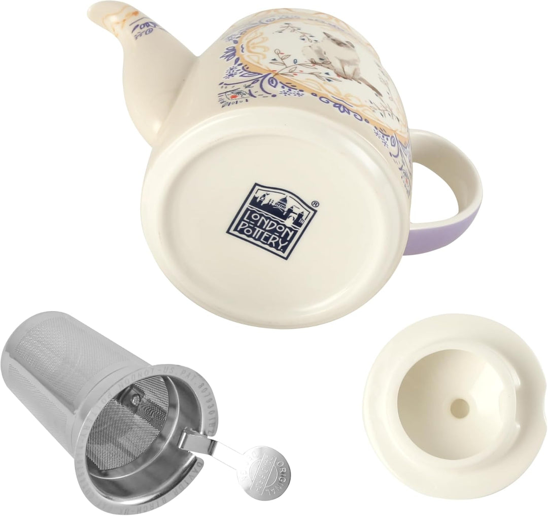 London Pottery Teekannen-Set aus Knochenporzellan, Aternoon-Teeservice für einen, Tiermuster, Teekan