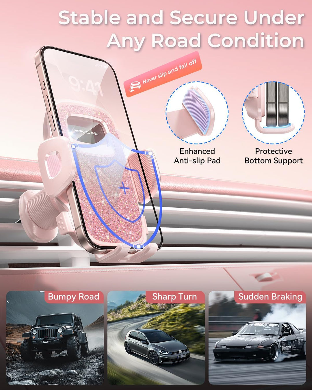 MRGLAS 2025 Verbesserte Handyhalterung für Ihr Auto mit neuem Metallhaken-Clip, praktische Handyhalt