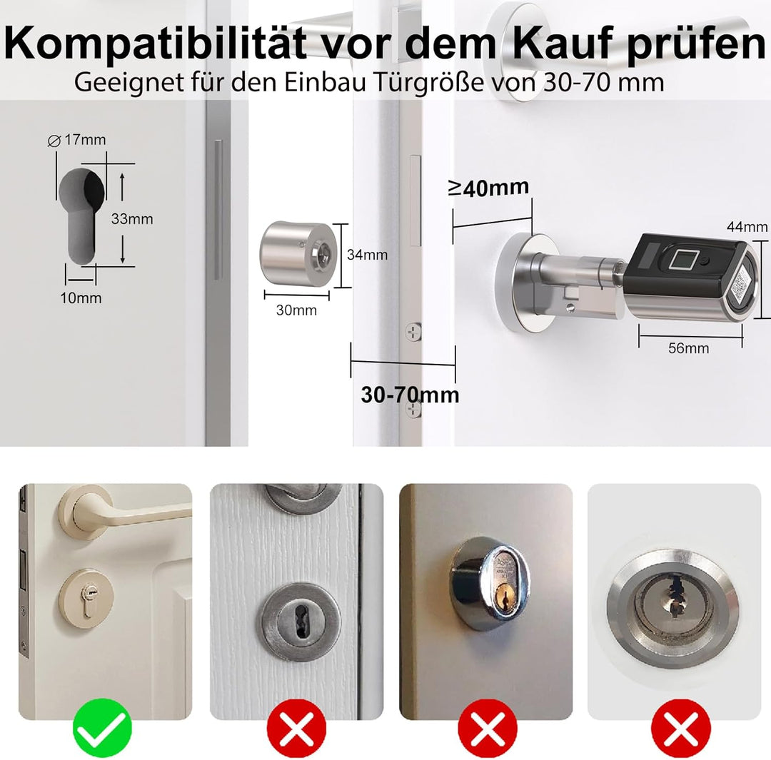 WELOCK SECBNEBL51 Fingerabdruck Schloss,Elektronisches Türschloss mit RFID Karte Bluetooth WiFi für