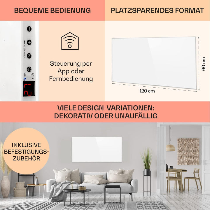 Klarstein Infrarotheizung mit Thermostat, 720W Elektroheizung, Smart Home Infrarotheizung zur Wandmo