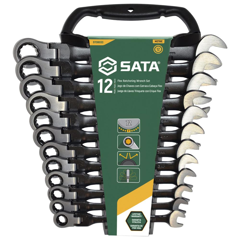 SATA ST08033 Ratschenschlüssel-Satz, metrisch, flexibel, 12-teilig, Schwarz