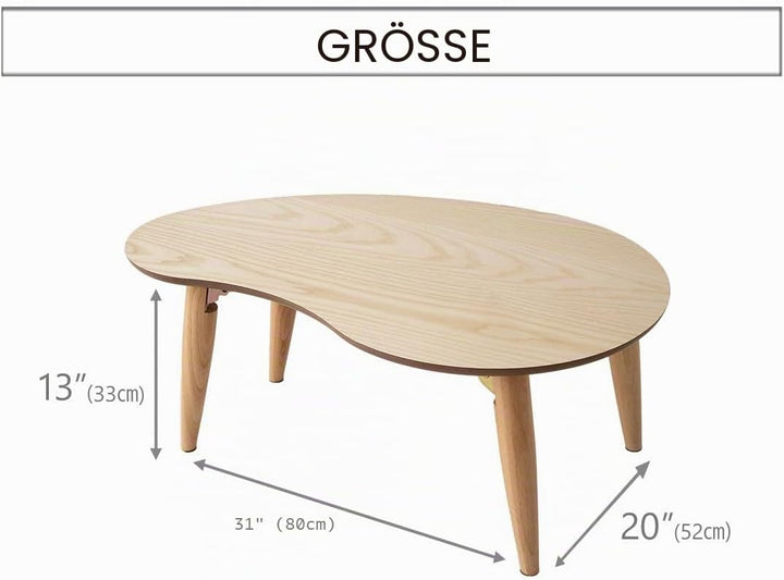 EMOOR Klapptisch Holz, Klein-Birnenform(B80xD52cm) Naturfarben, Couchtish Tatami Tisch, Naturfarben