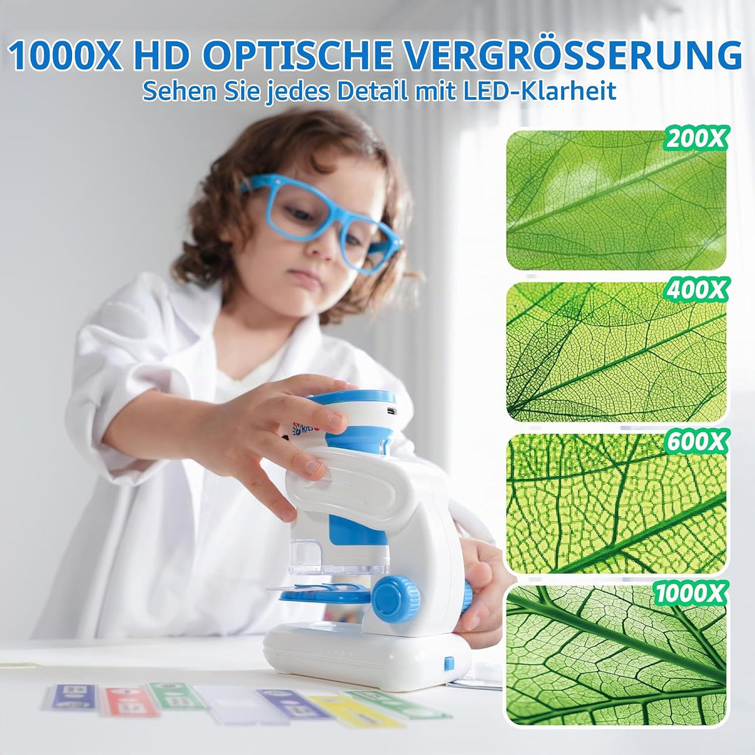 Klever Kits Handmikroskop für Kinder, 2-in-1-Experimentierspielzeug mit tragbarem Mikroskop und 12 O