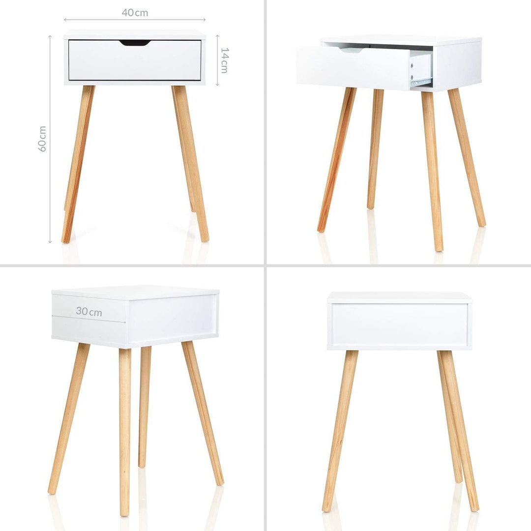 Furniture for Friends Möbelfreude Doluna Nachtkonsole Tjark Nachttisch mit Schublade | Weiss mit Hol