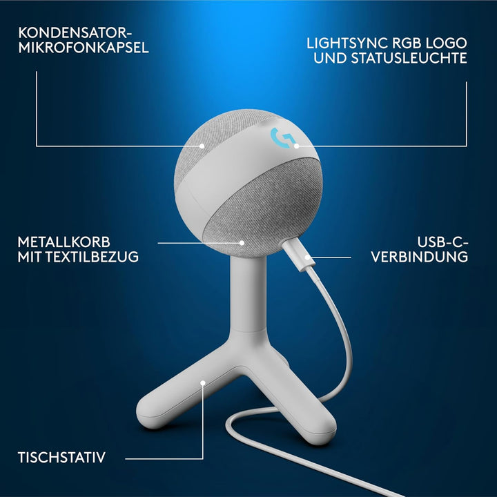Logitech G Yeti Orb Gaming-Kondensatormikrofon mit RGB und LIGHTSYNC, USB-Mikrofon zum Streaming, Ni