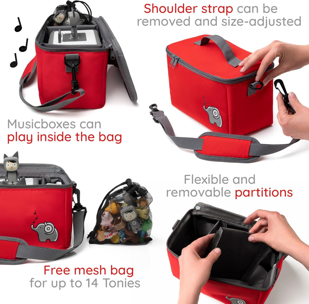 fantifant Musikbox Tasche für Toniebox [ + Netzbeutel für Tonie Aufbewahrung ] Flexible TRANSPORTTAS