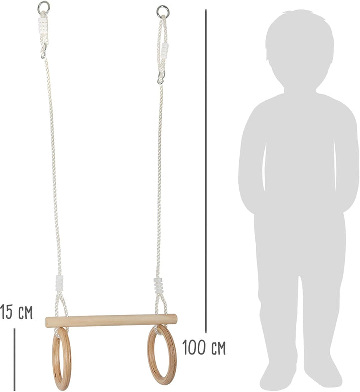 small foot Trapez mit Turnringen aus Holz, zur Befestigung an Schaukel-oder Klettergerüst, für Kinde