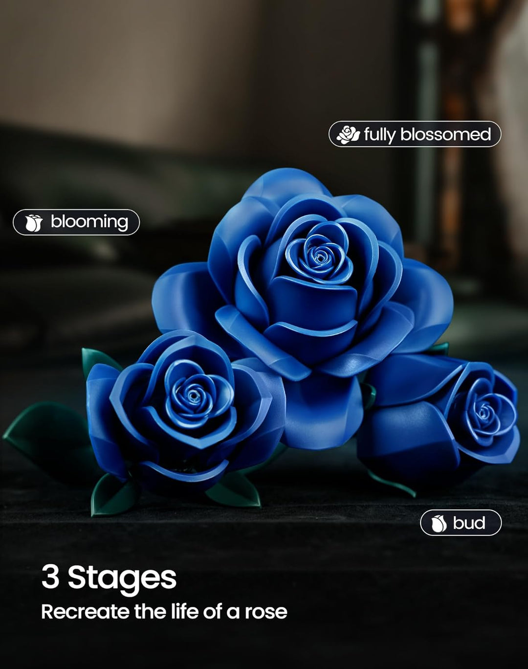 Millionspring-Set mit blauen Rosen, Blumenstrauss-Bausatz mit 12 blauen künstlichen Rosen, Geschenke
