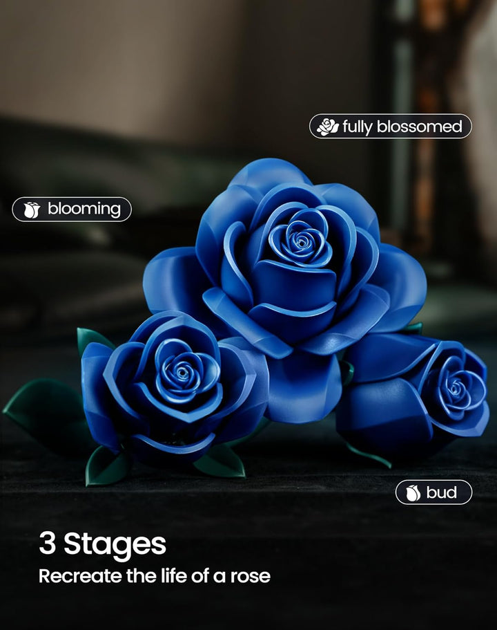 Millionspring-Set mit blauen Rosen, Blumenstrauss-Bausatz mit 12 blauen künstlichen Rosen, Geschenke