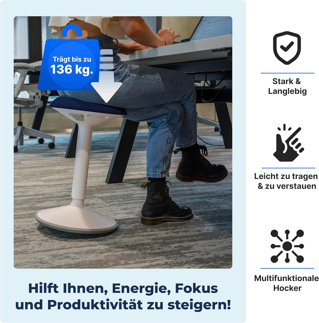 Backerz Ergonomischer Hocker - Bürohocker Testsieger mit 55-80 cm Stehhocker Höhenverstellbar mit Sc