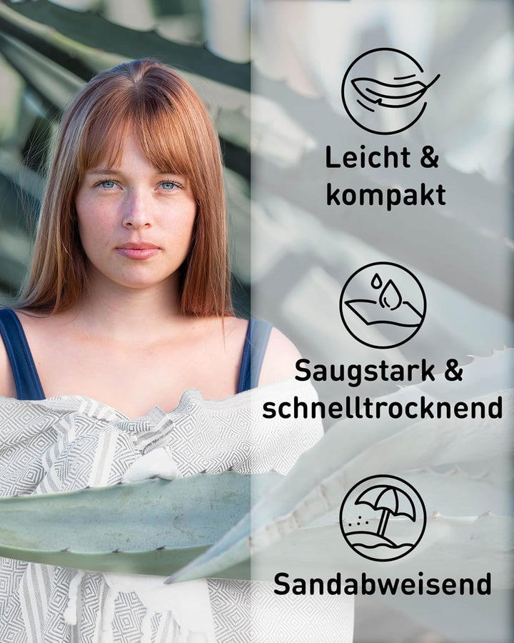 Fit-Flip Hamamtuch aus 100% Baumwolle saugfähig und schnelltrocknend | Light Grey, 100x200cm Diamond