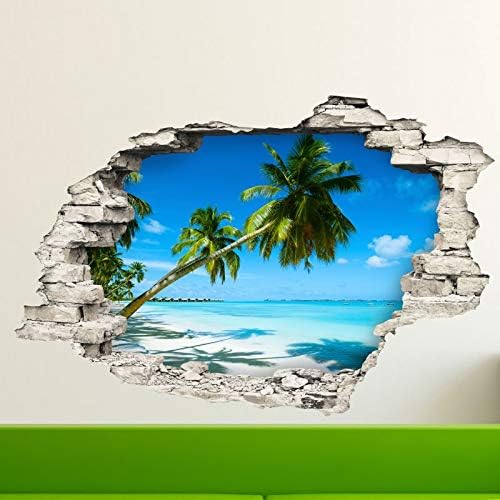 Sticker 3D Effekt |Wandaufkleber Tropische Landschaft - Tapete Dekoration optische Täuschung Raum un