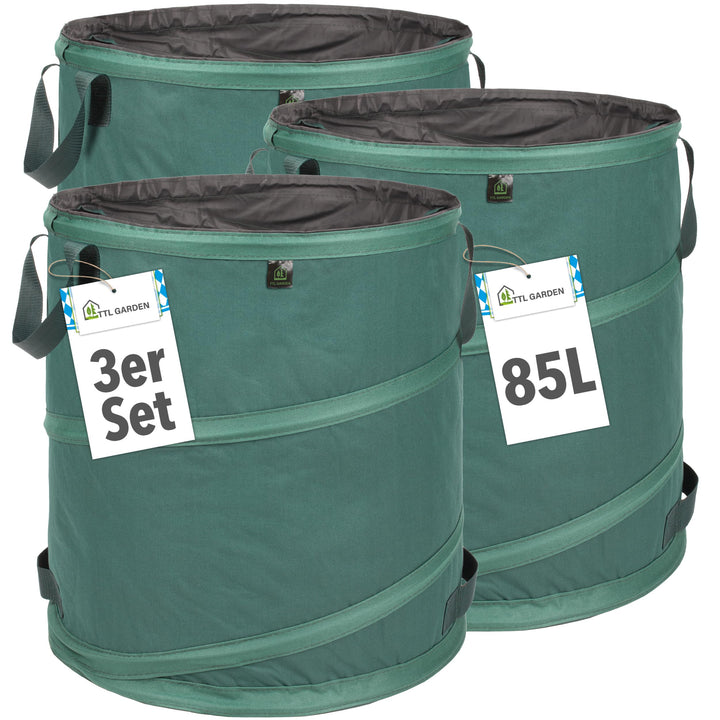 TTL Garden 3x 85L Pop Up Gartensack Premium - 220gsm 600D Oxford Gewebe selbstaufstellend extra robu
