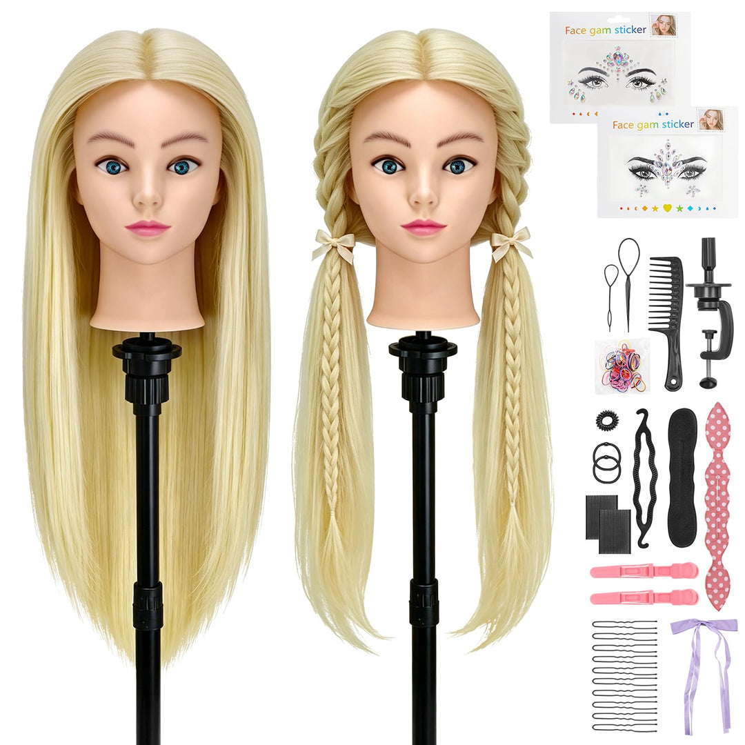 TwoWin 24 Zoll /60 cm Trainingsköpfe für Friseure, Frisierkopf mit 80% Echthaar, Übungskopf Friseurk
