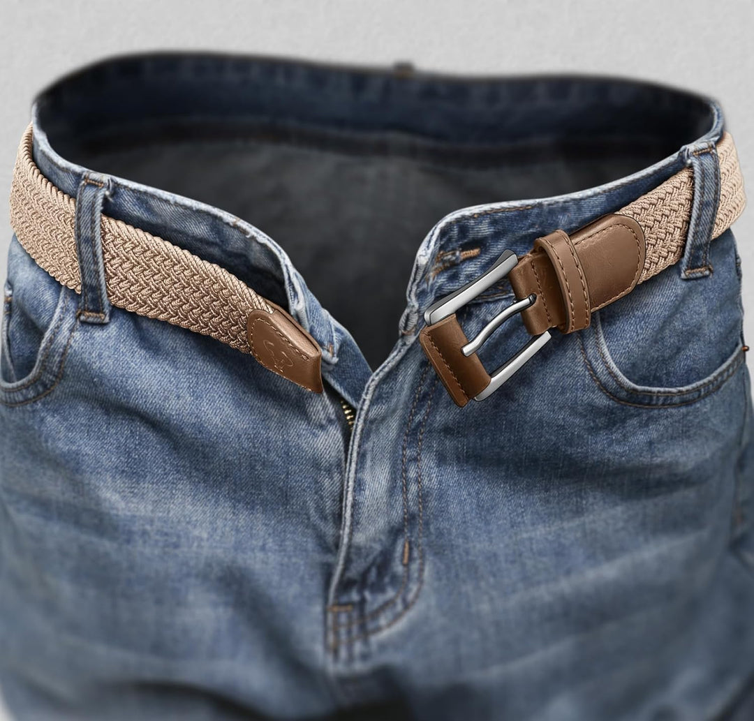 BULLIANT Elastischer Flechtgürtel 2er, Gürtel Herren Damen Stoffgürtel Geflochten Stretchgürtel Golf