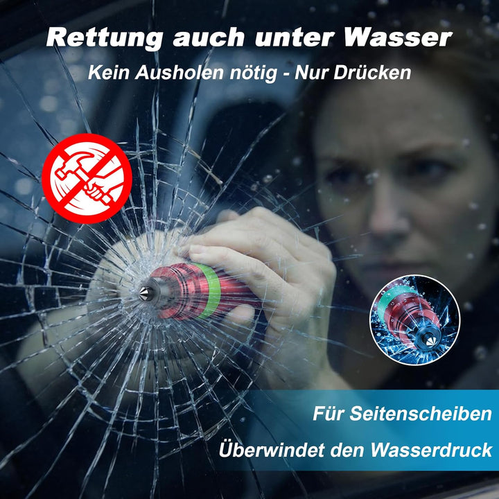 SUNFATT 3 Stück Notfallhammer Auto mit Gurtschneider – Nachleuchtend & aus Aluminium – 2 in 1 Autosc