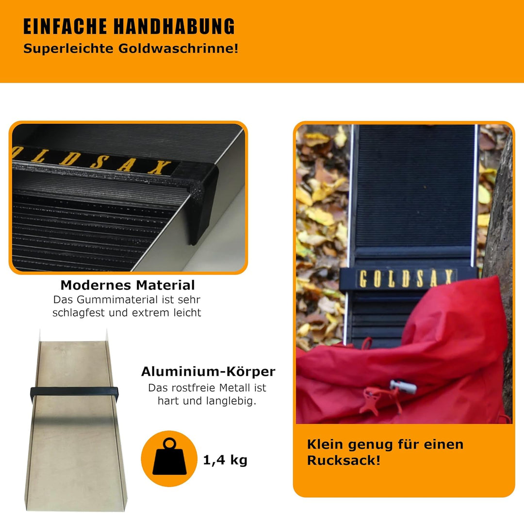 Hunter, mittelgrosse Goldwaschrinne, 20 cm breit, Goldwaschschleuse zum Goldwaschen am Fluss, Gold S
