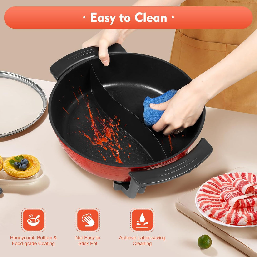 Food Party Hot Pot Elektrisch 6L, 1360W Hotpot Topf mit 5 Temperaturstufen, Chinesischer Hotpot Elek