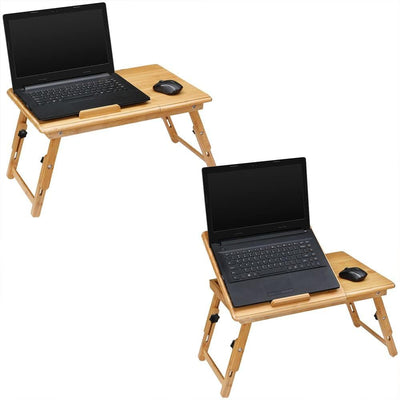 Casaria Laptoptisch Bambus Höhenverstellbar mit Schublade Belüftet Neigbar Faltbar Laptopständer Bet
