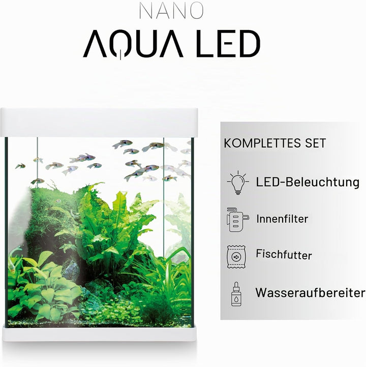 ICA KNA10 Nano Aqua Led Crystal Aquariumset, 10 Liter Weiss 10 LITROS (Pack of 1), Weiss 10 LITROS (