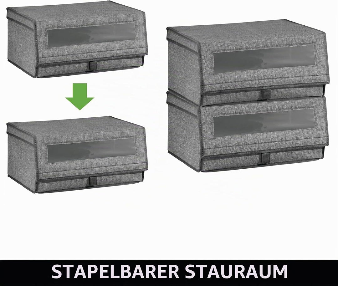 mDesign 4er-Set Schuhaufbewahrung aus Stoff – stapelbare Schuhbox mit Sichtfenster, Klettverschluss