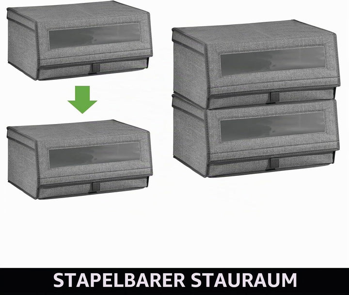 mDesign 4er-Set Schuhaufbewahrung aus Stoff – stapelbare Schuhbox mit Sichtfenster, Klettverschluss