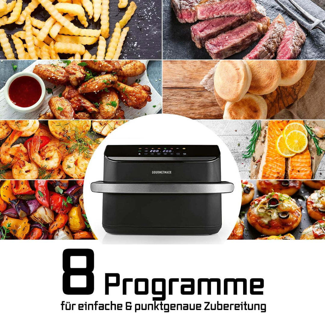 GOURMETmaxx Heissluftfritteuse, 10 L - 2 x 5 L Airfryer Vario-Kammer | Fritteuse mit 8 Programmen &amp;