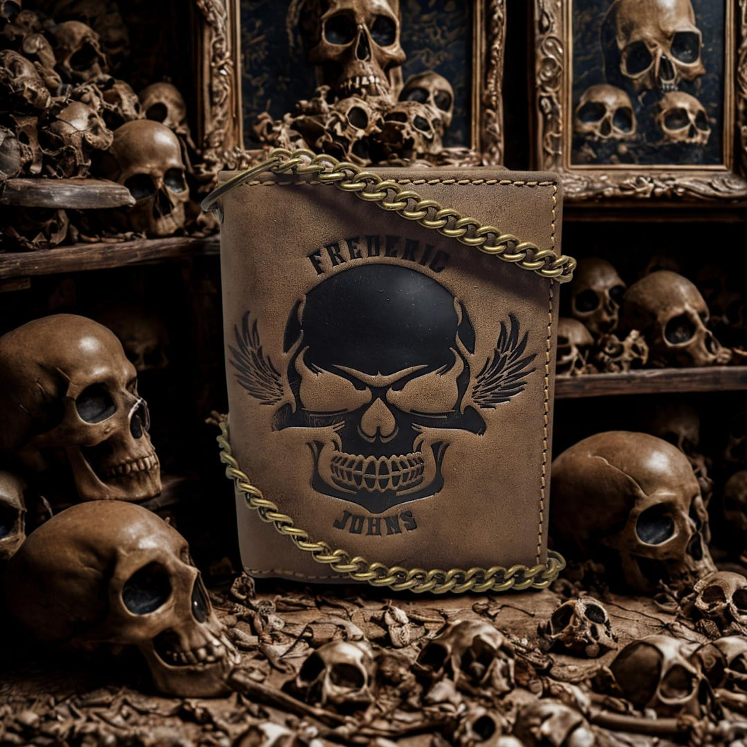 Frédéric Johns Toten Kopf Geldbörse aus echtem Rindsleder - Toten Kopf - Skull - Toten Kopf borse -