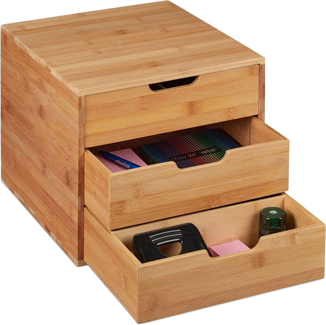 Relaxdays Schreibtisch Organizer, 3 Schubladen, HBT 26x30x31 cm, natur & Natur Schreibtisch Organize