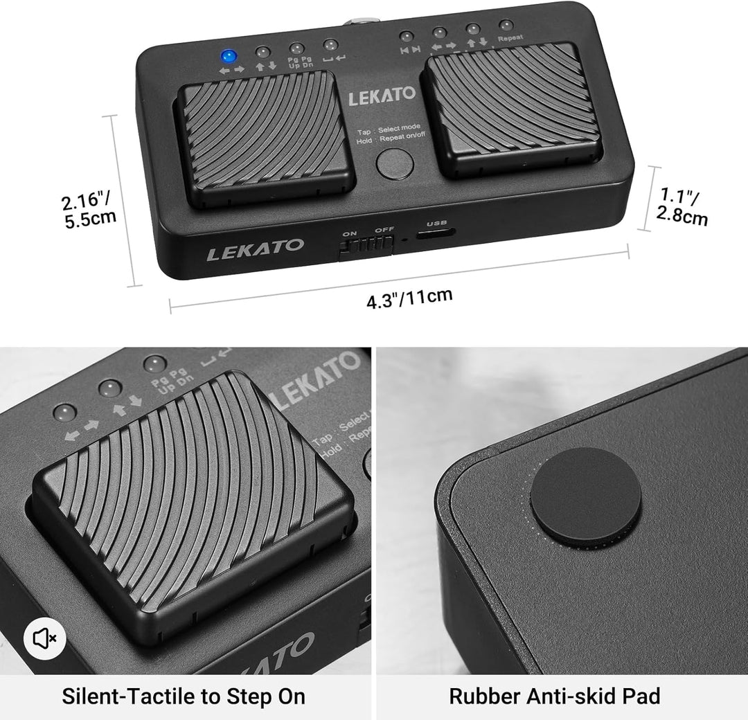 LEKATO Bluetooth Page Turner Pedal für Tablet Smartphone, Wiederaufladbares Page Turning Pedal, Drah