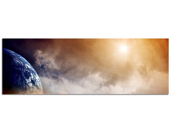 Paul Sinus Art Panoramabild auf Leinwand und Keilrahmen 150x50cm Weltall Planet Erde Wolken Dunst