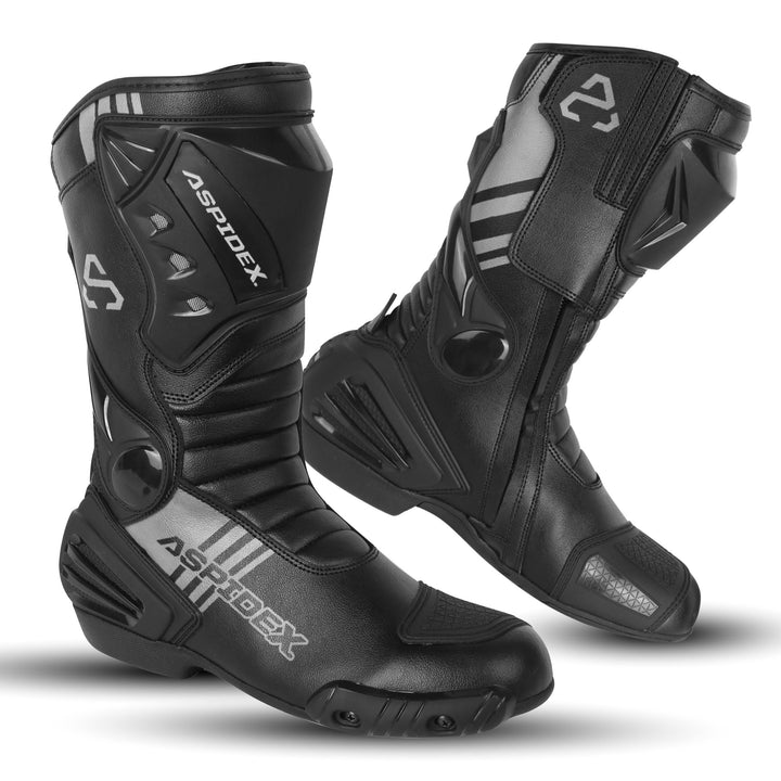 Uni Motorradstiefel aus Leder mit verstärkten Protektoren, rutschfester Sohle und Reissverschluss un