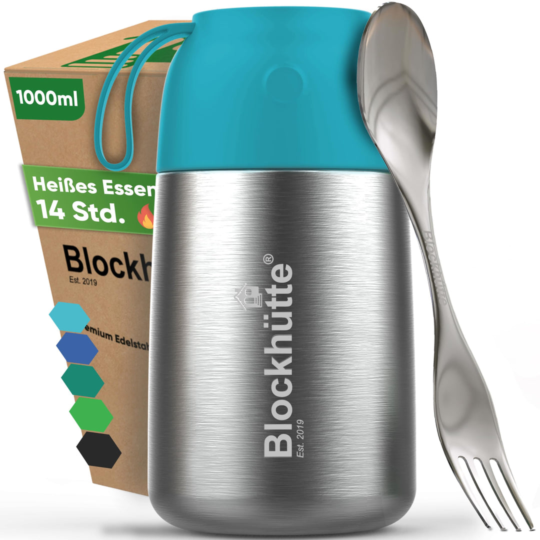 Blockhütte Edelstahl Thermobehälter I 1L l Essen warmhalten Behälter, auslaufsicher I Thermos Essens