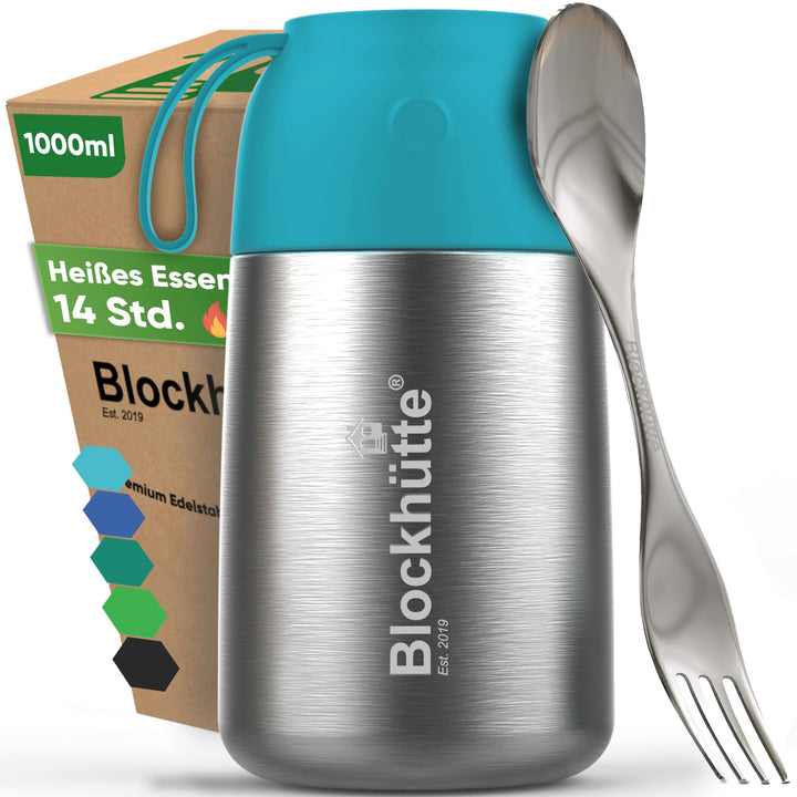 Blockhütte Edelstahl Thermobehälter I 1L l Essen warmhalten Behälter, auslaufsicher I Thermos Essens