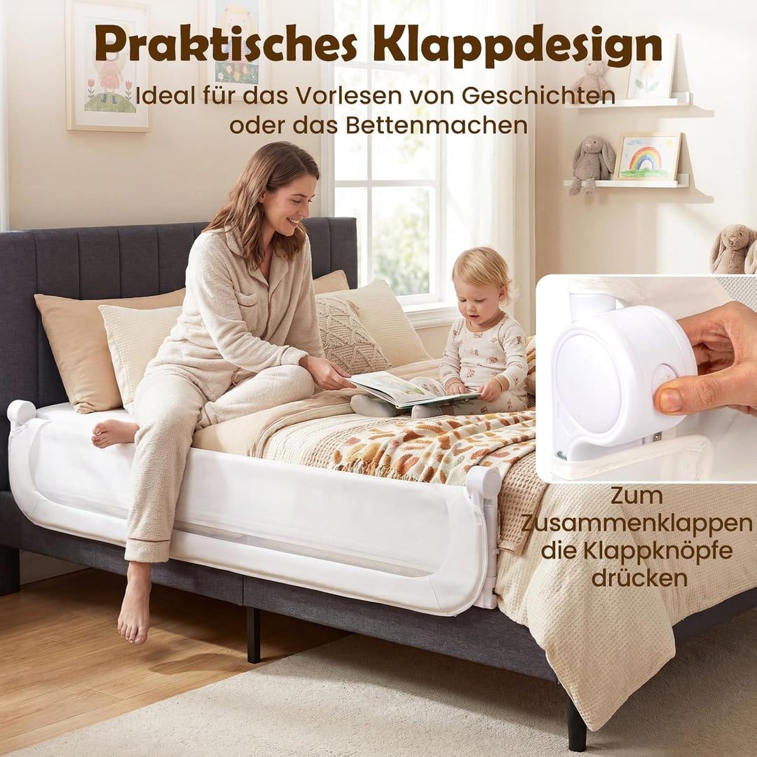 COSTWAY Bettgitter klappbar, 180 x 60 cm Bettschutzgitter mit abnehmbarem Oxford-Bezug, U-förmigem G