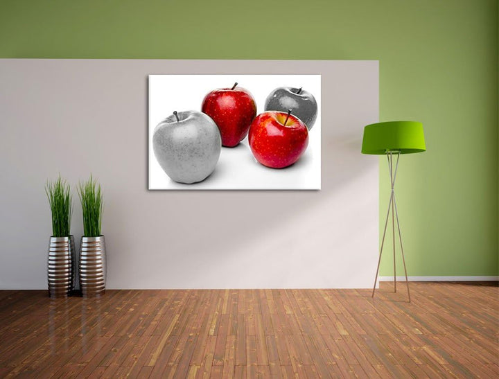 saftig rot glänzende Äpfel schwarz/weiss Format: 100x70 auf Leinwand, XXL riesige Bilder fertig gera