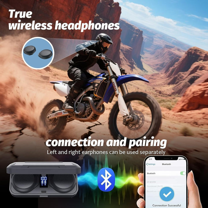 OBEST Motorradhelm Bluetooth Headset, TWS Kabellose Kopfhörer mit Ladeetui, Bluetooth 5.3 &amp; ANC Akti