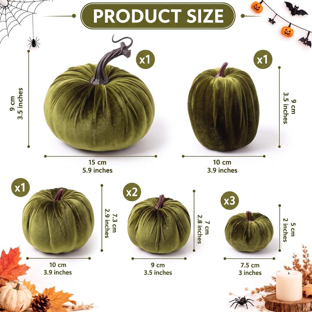Meiwlong 8 Stück Gemischt Künstlich Kürbisse Grün Samt Tuch Halloween Erntedank Dekoration Requisite