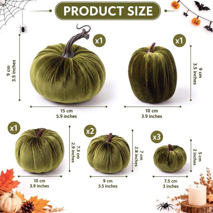 Meiwlong 8 Stück Gemischt Künstlich Kürbisse Grün Samt Tuch Halloween Erntedank Dekoration Requisite