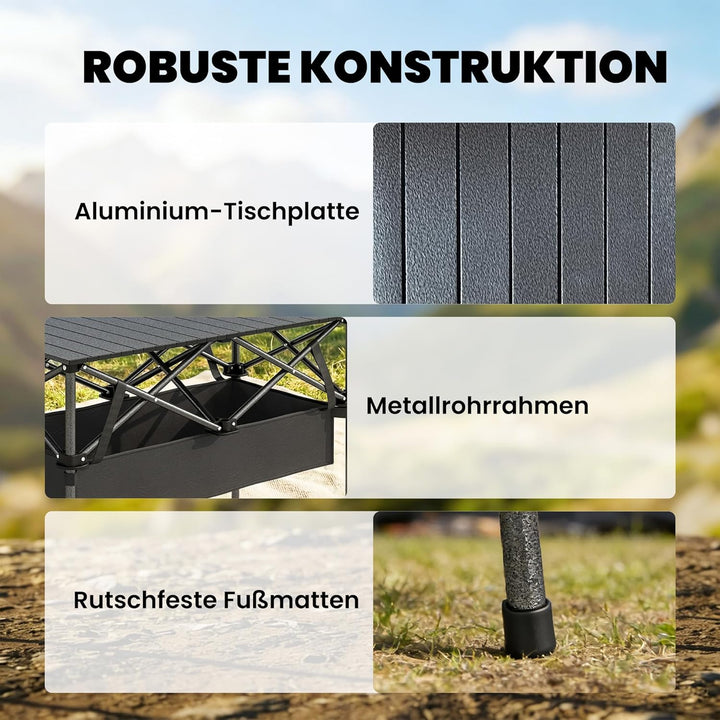 Outsunny Campingtisch Klapptisch mit Netzfach, Tragetasche, Gartentisch aus Aluminium Falttisch Beis