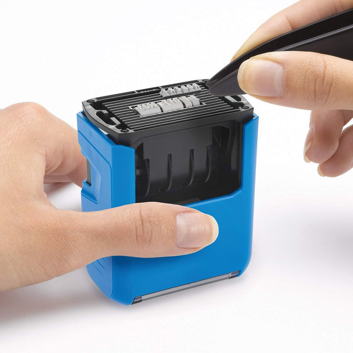 Trodat Printy 4750 Typomatic Datumsstempel zum Selbersetzen, 2-zeilig, selbstfärbend, Abdruckfarbe b