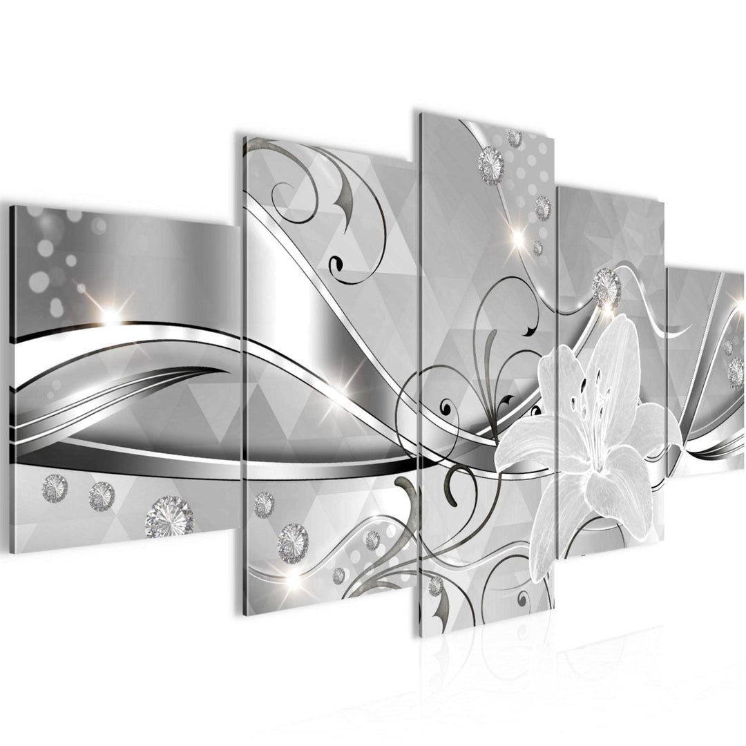Runa Art Wandbilder Blumen Lilien 5 Teilig Bild auf Vlies Leinwand Deko Wohnzimmer Abstrakt Schwarz