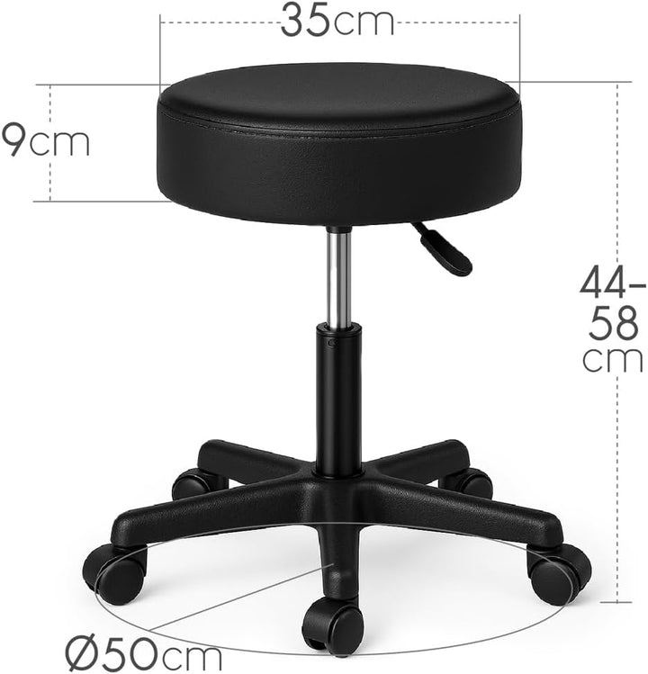 Waytex Arbeitshocker mit Rollen, 360 Grad drehbar, Sitzhöhe verstellbar von 44 bis 58 cm, Bequeme Si