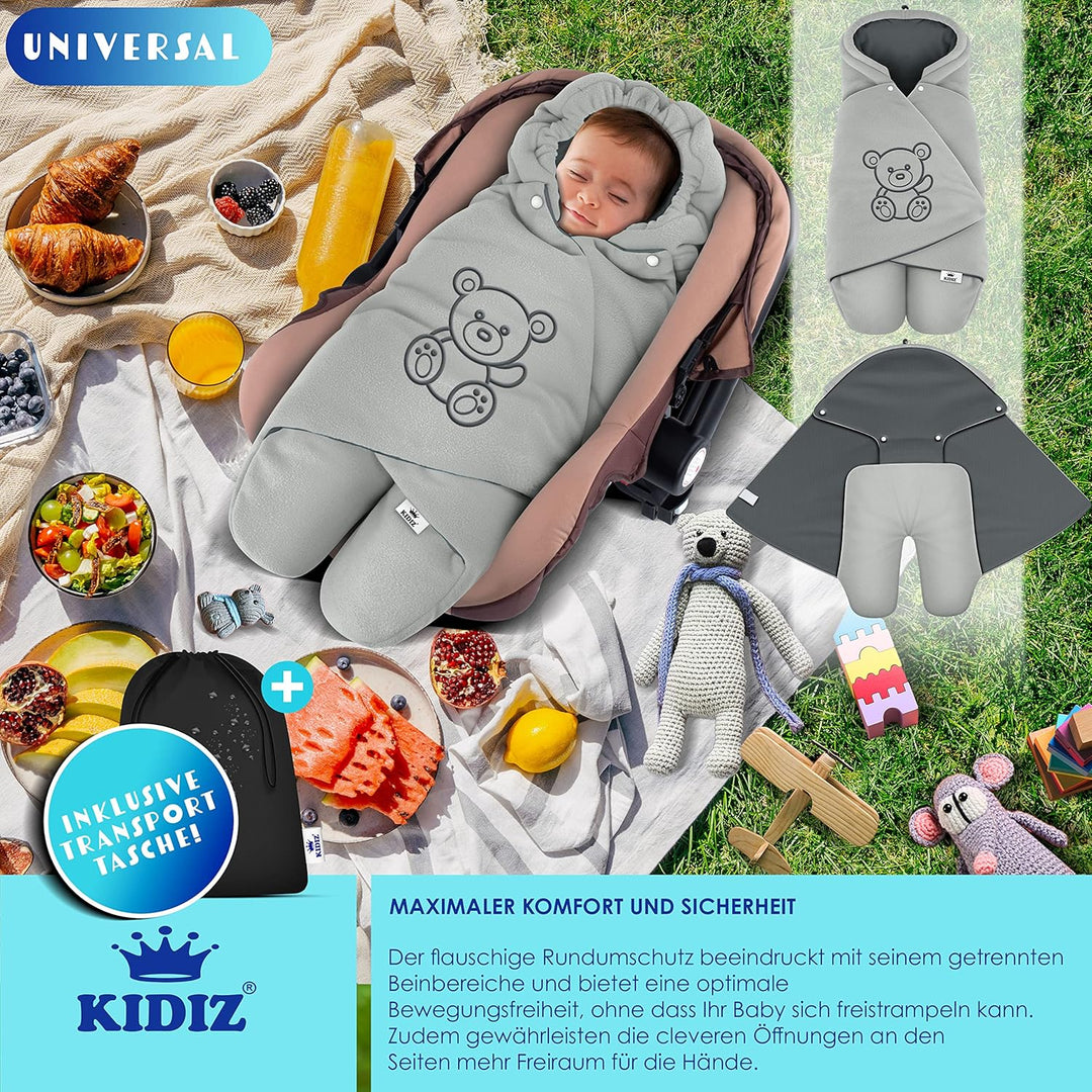 KIDIZ® Baby Einschlagdecke Babyschale Winter Herbst Babydecke mit Tasche Universal Fusssack kompatib