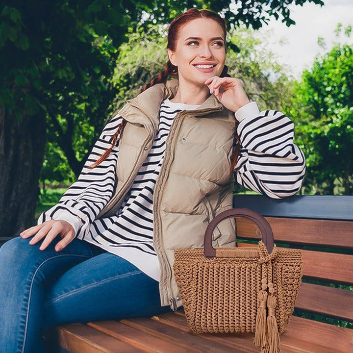 INFUNLY DIY Häkeltasche Kit für Anfänger Erwachsene Braune Tasche Häkelset mit Schritt für Schritt V