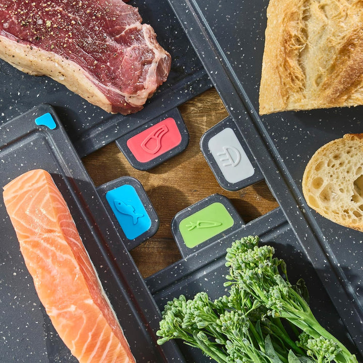 Cooks Professional Index Schneidebrettset Vier Schneidebretter aus Kunststoff mit Aufbewahrungskoffe