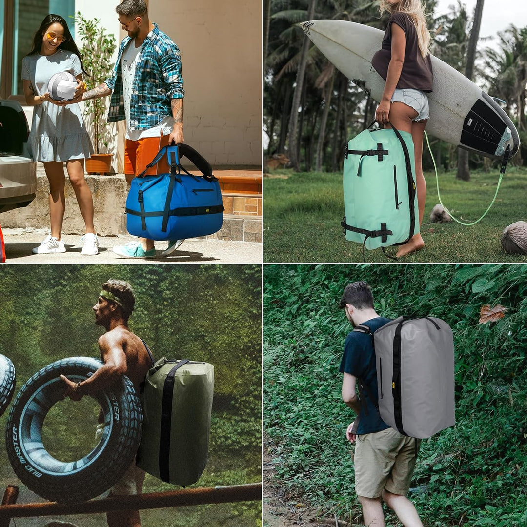 MIER Wasserfeste Reisetasche Duffle Bag mit Rucksackfunktion Rolltop Sporttasche für Seesack, Schwim