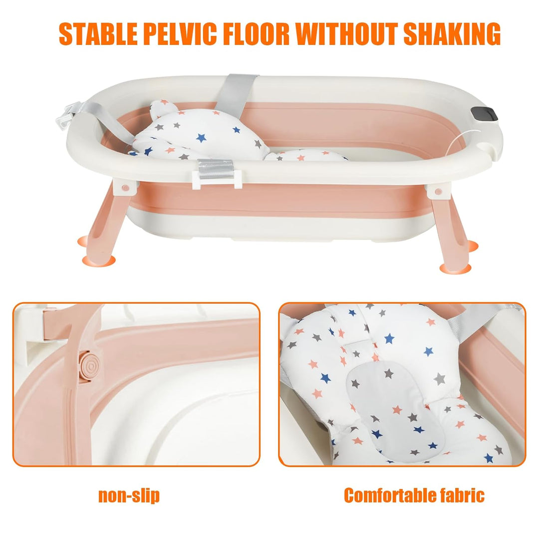Flexible Babybadewanne mit Temperaturanzeige, Duschkissen, Duschstecker, rutschfeste Füsse, faltbare