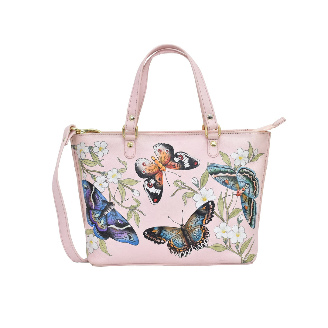 Anuschka Original handbemalte Damen-Tragetasche aus echtem Leder, mittelgross Butterfly Melody, Butt